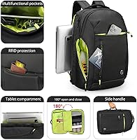 Vista 5 de Swissdigital Mochila de viaje grande de diseño JAVA para hombre, Negro/Verde, T