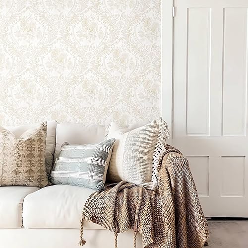 Vista 11 de Ismoon Papel tapiz autoadhesivo para despegar y pegar, papel de contacto floral vintage, bohemio, acuarela, rosa, damasco, texturizado, extraíble
