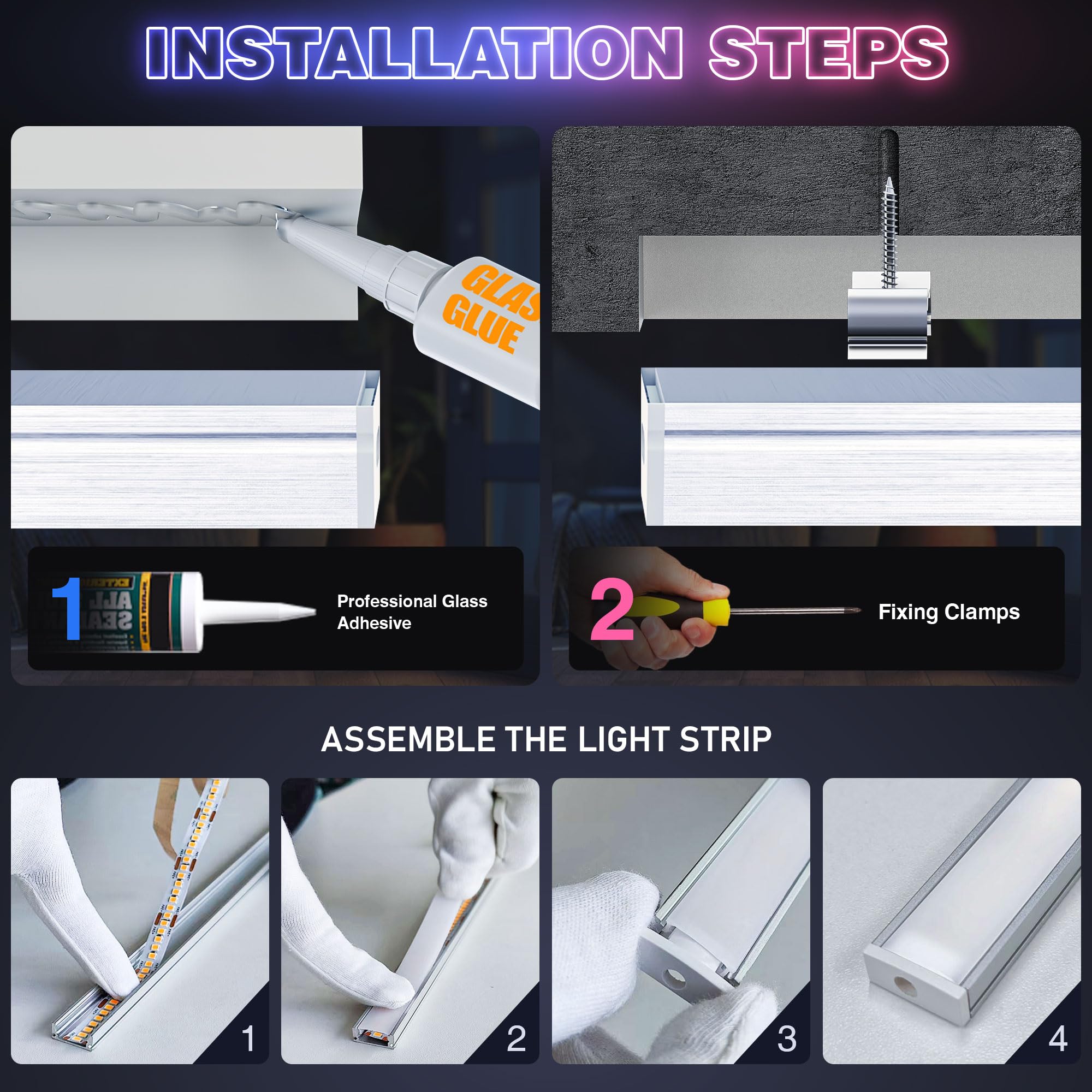 Profilo LED in alluminio, 2 m × 6 pezzi, 20 × 15 mm, per strisce fino a 15 mm, copertura diffusore per profili in alluminio, profilo in alluminio, 2 metri