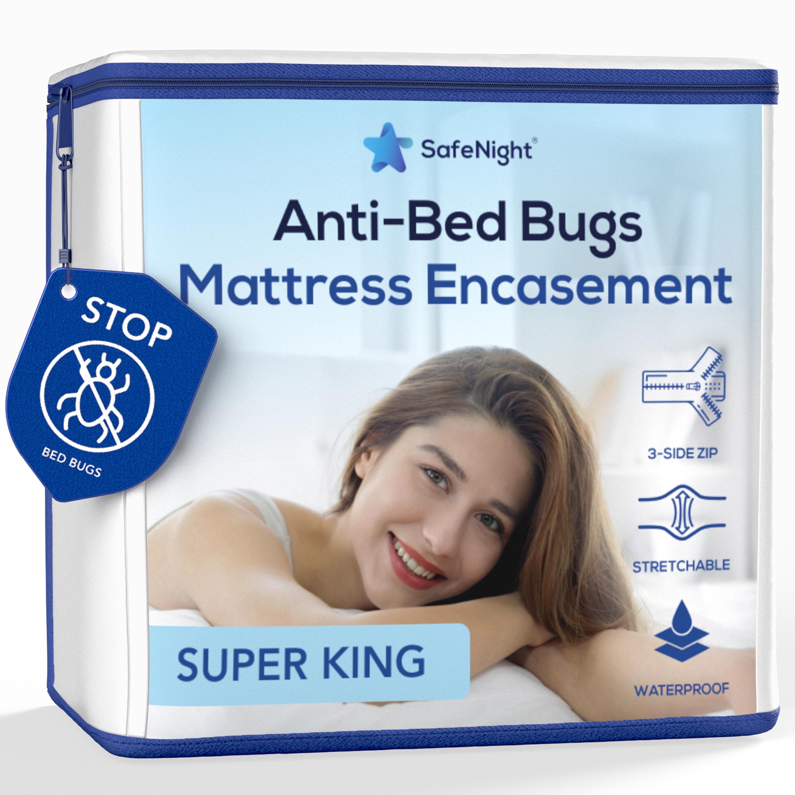 Bed Bugs Mattress Protector – Super King Size 180x200cm – Zipped Complete Cover - Blocks Bed Bugs and Dust Mites – Soft Waterproof Cotton Surface – Stretch-Fitted (17–35cm Depth)