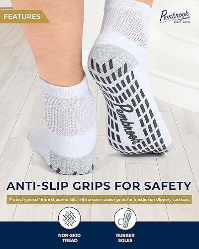 Miniatura 10 de Calcetines de tobillo para diabéticos para hombres y mujeres con empuñaduras  6 pares de calcetines de 14 de largo ancho antideslizantes para