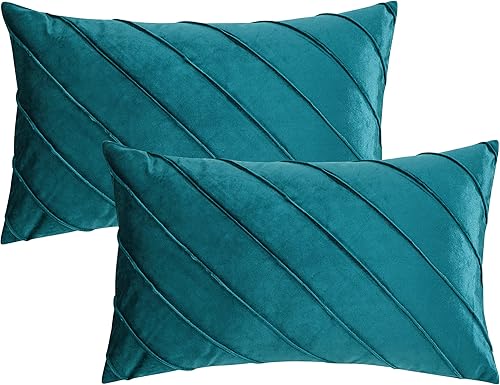 Vista 131 de GIGIZAZA Juego de 2 fundas decorativas de terciopelo de 18 x 18 pulgadas, fundas de almohada cuadradas de color verde azulado para sofá, fundas
