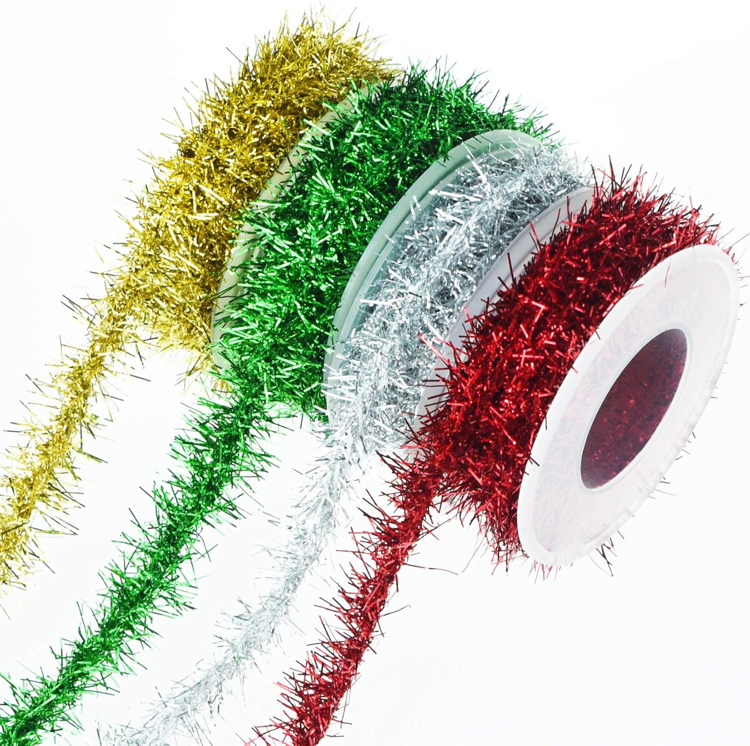 Tongcloud 4 Rolls Christmas Tinsel Ribbon Metallic Garland Tinsel