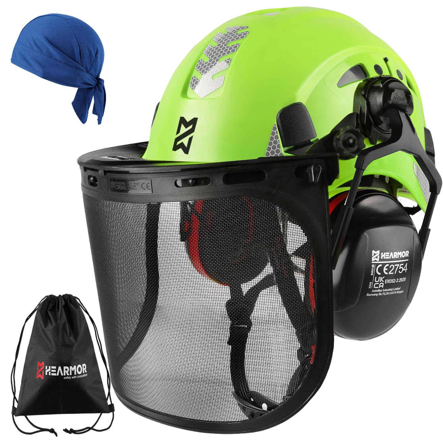 HEARMOR VOLTEK Ensemble de casque de sécurité forestière 5 en 1 avec casque rigide en ABS avec protège-oreilles, visière, capuchon de sudation et sac de transport, design confortable et ventilé pour