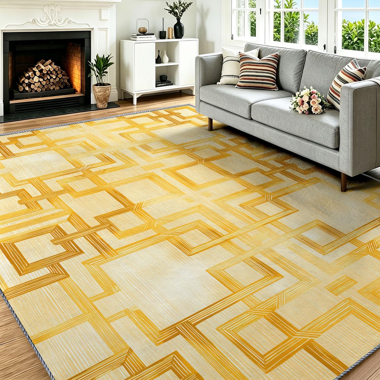 Tapis antidérapant lavable en machine à motif losange jaune