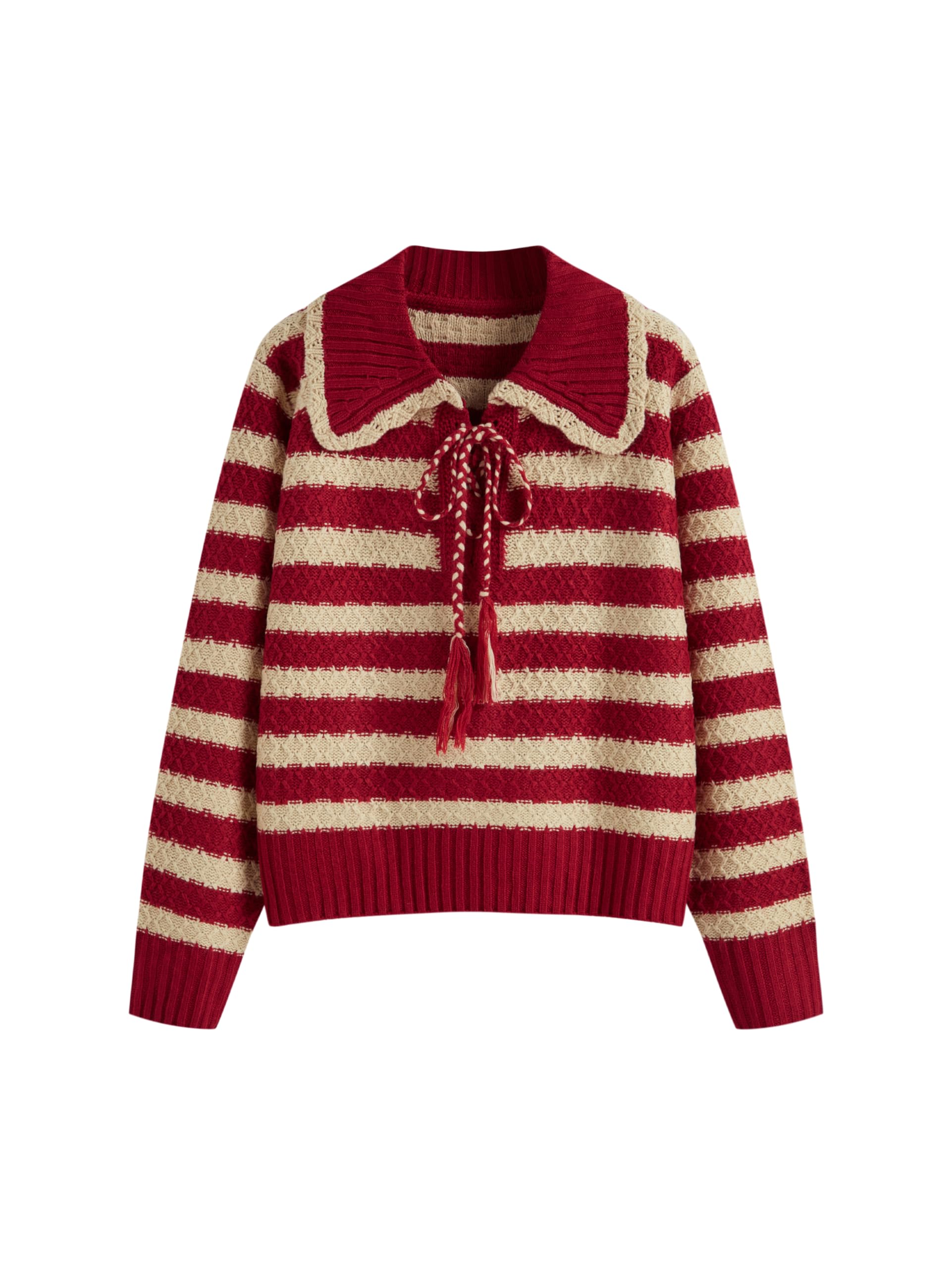 CIDER Striped Sweaters for Women Collar Knit Long Sleeve Knotted Loose Fit Pullover Winter Sweater Fall Tops