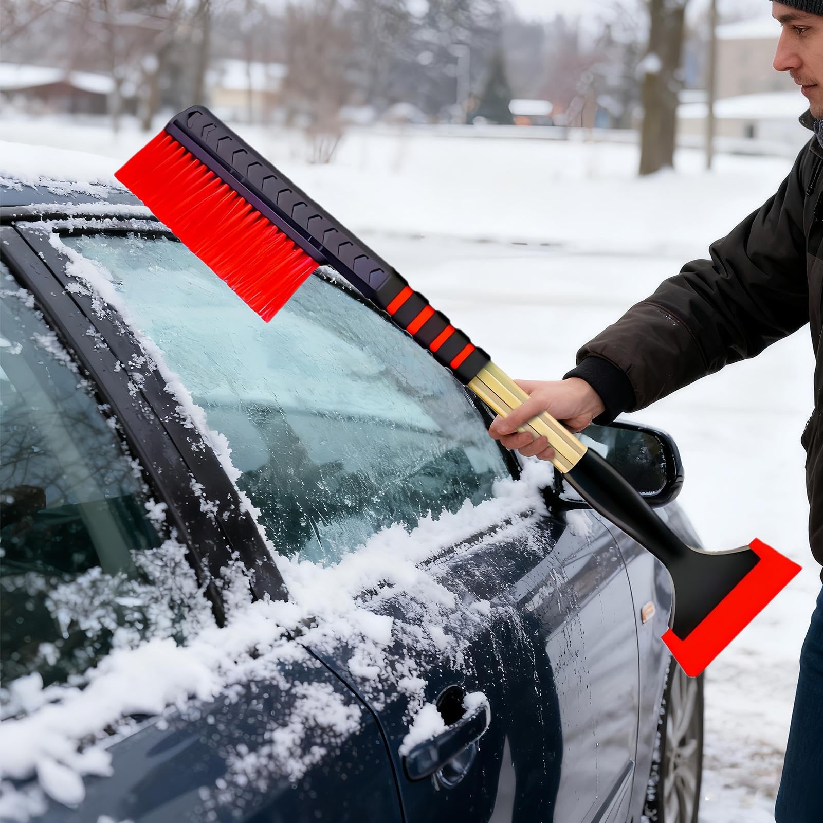 Raschia Neve Per Auto Impugnatura Ergonomica In Schiuma A Doppia Testa | Raschiatori Per Ghiaccio Telescopici Per Parabrezza Auto Per Sicurezza Guida Pulizia Vetri SUV Camion Berlina Camper Invern