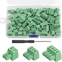 60 Pcs 3.81mm Pitch Pluggable PCB Mount Screw Terminal Block Connector, 2P 3P 4P Terminals 300V 10A for 28-16AWG Cable,Equipped with Screwdriver and Transparent Box