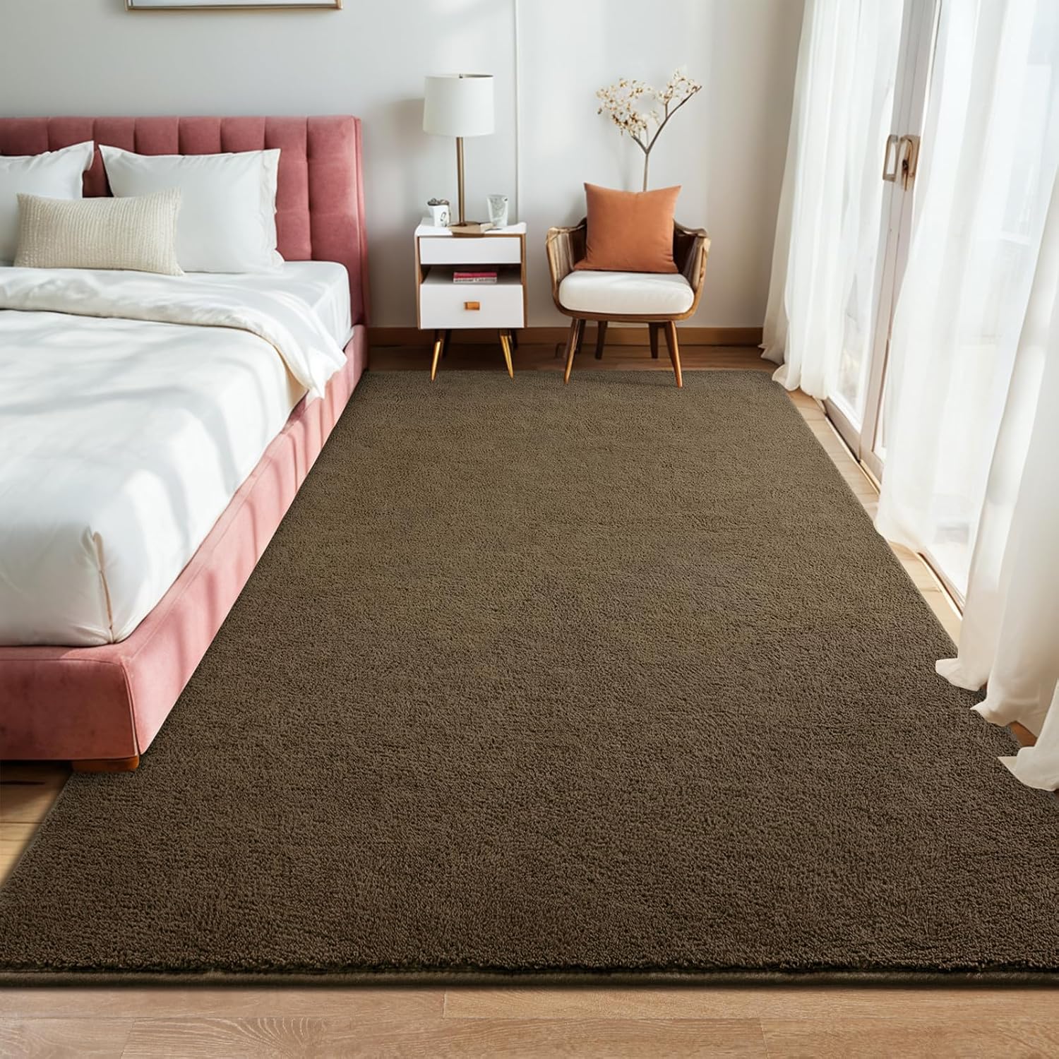 5x7 Feet Area Rug for Living Room Bedroom, Light Brown Low Pile Washable Rugs, Memory Foam Indoor Carpet, Modern Non Slip Carpets for Kids Girls Boys Baby Teen Dorm Nursery Home Decor
