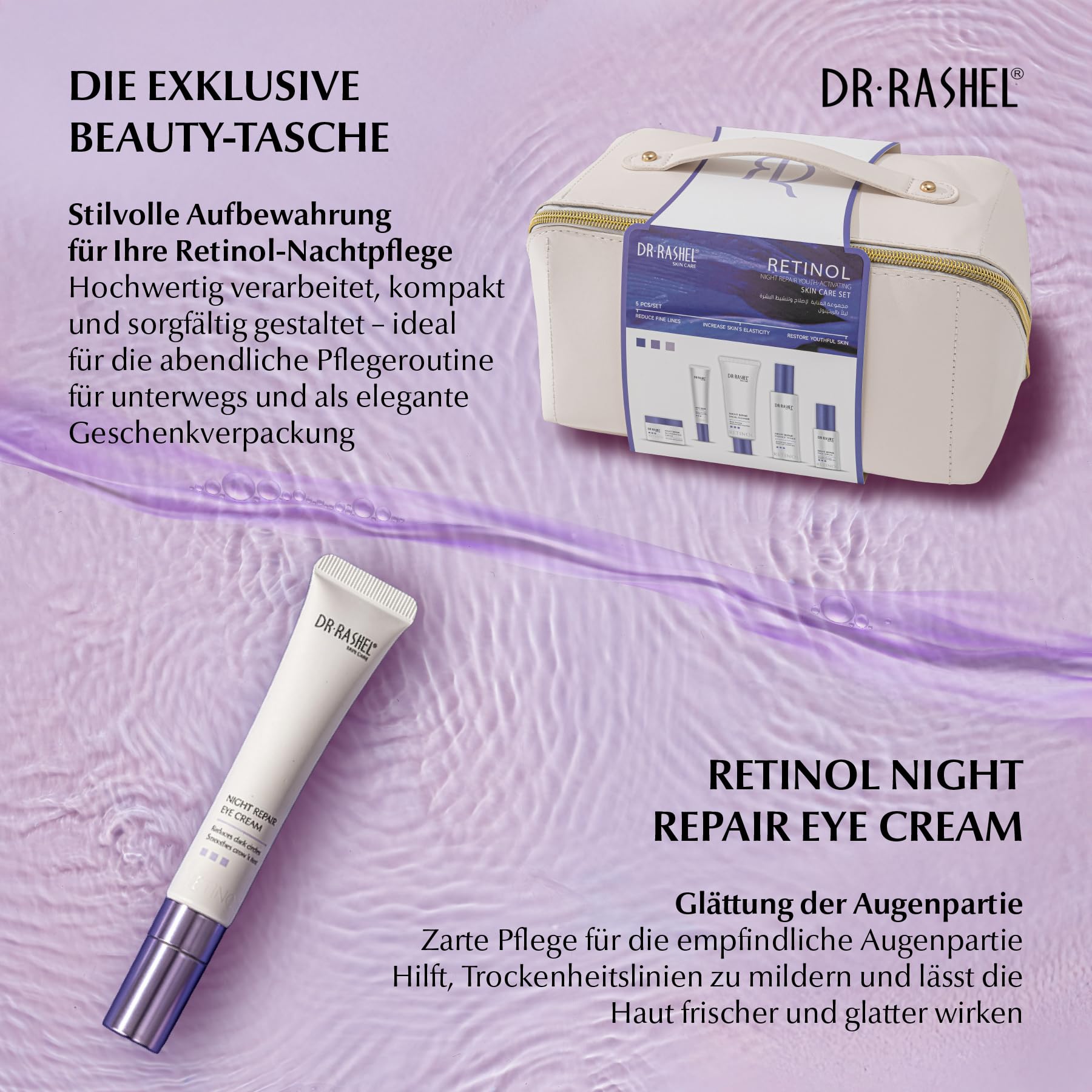 Gesichtspflege Set mit Retinol 5-teilig - Night Repair Routine - Anti-Aging Gesicht Serum, Augencreme, Gesichtscreme, Gesichtsreinigung & Toner für straffe Haut & Faltenreduzierung - Geschenkset Damen