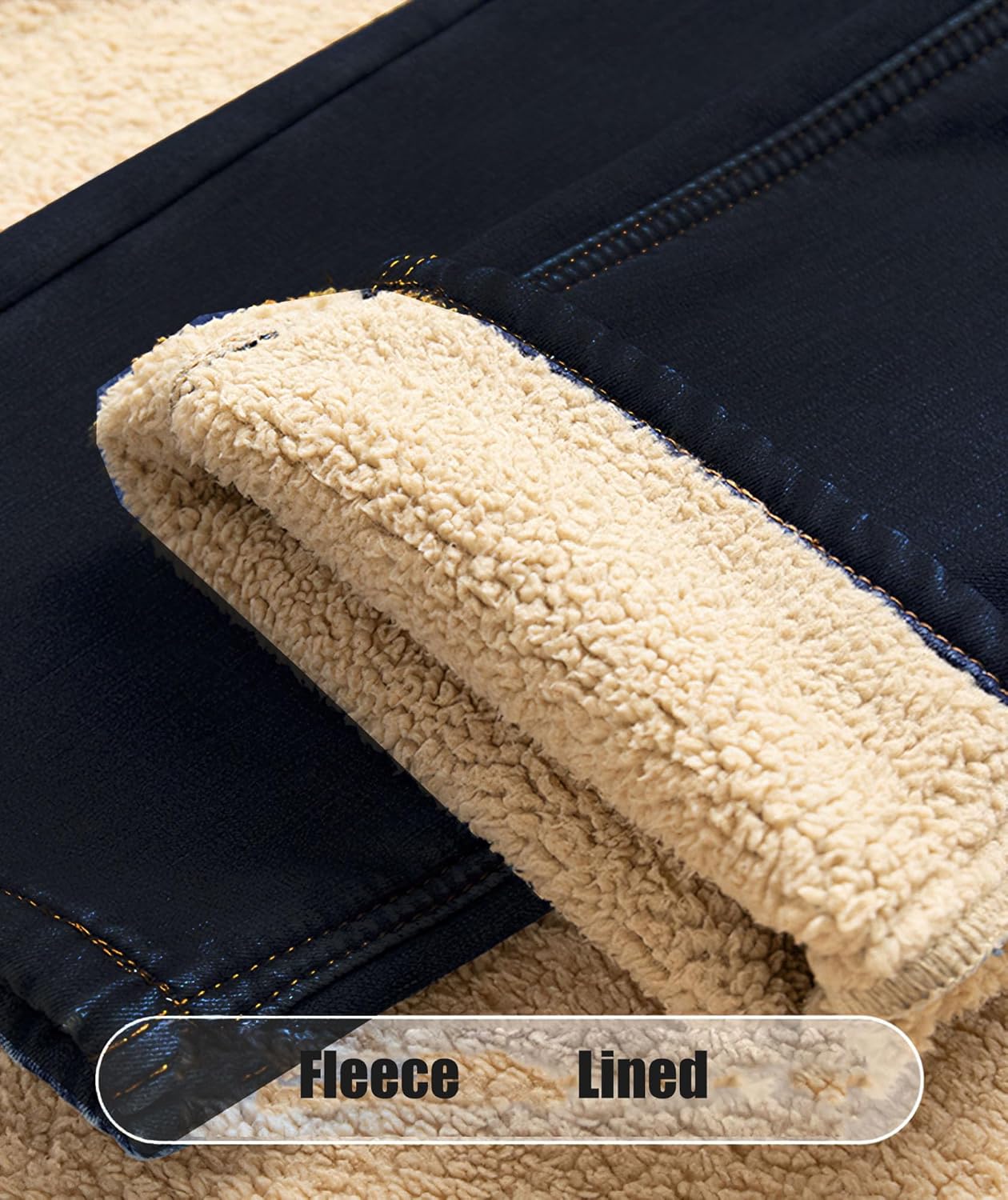 Mens Fleece Lined Jeans Straight Leg Stretch Winter Warm Denim Pants - Image 6