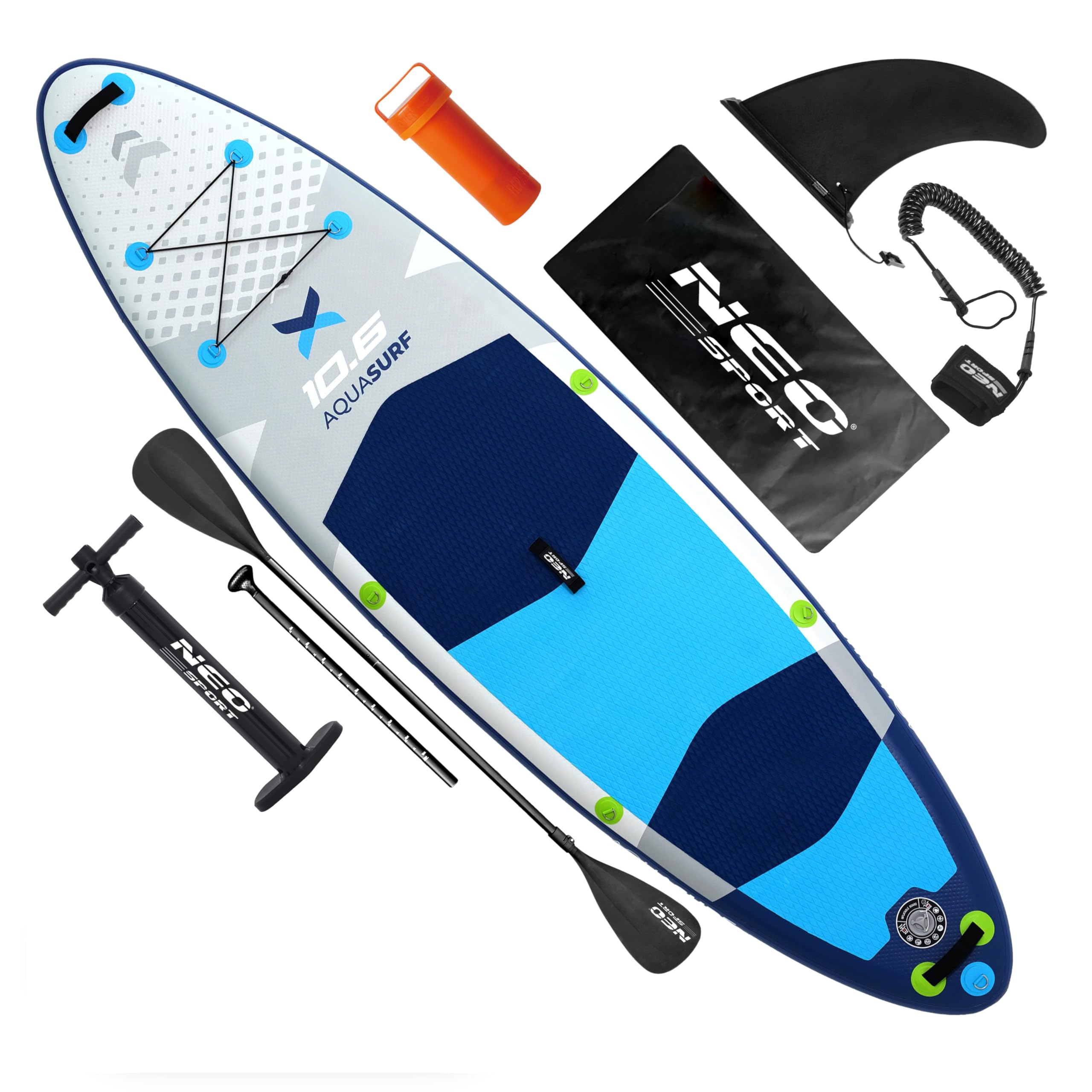 Neo-Sport Deska SUP Nadmuchiwana - 320 cm - Zestaw z Akcesoriami - Ręczna Pompka Wiosło Leash Plecak - Aquasurf 10.6