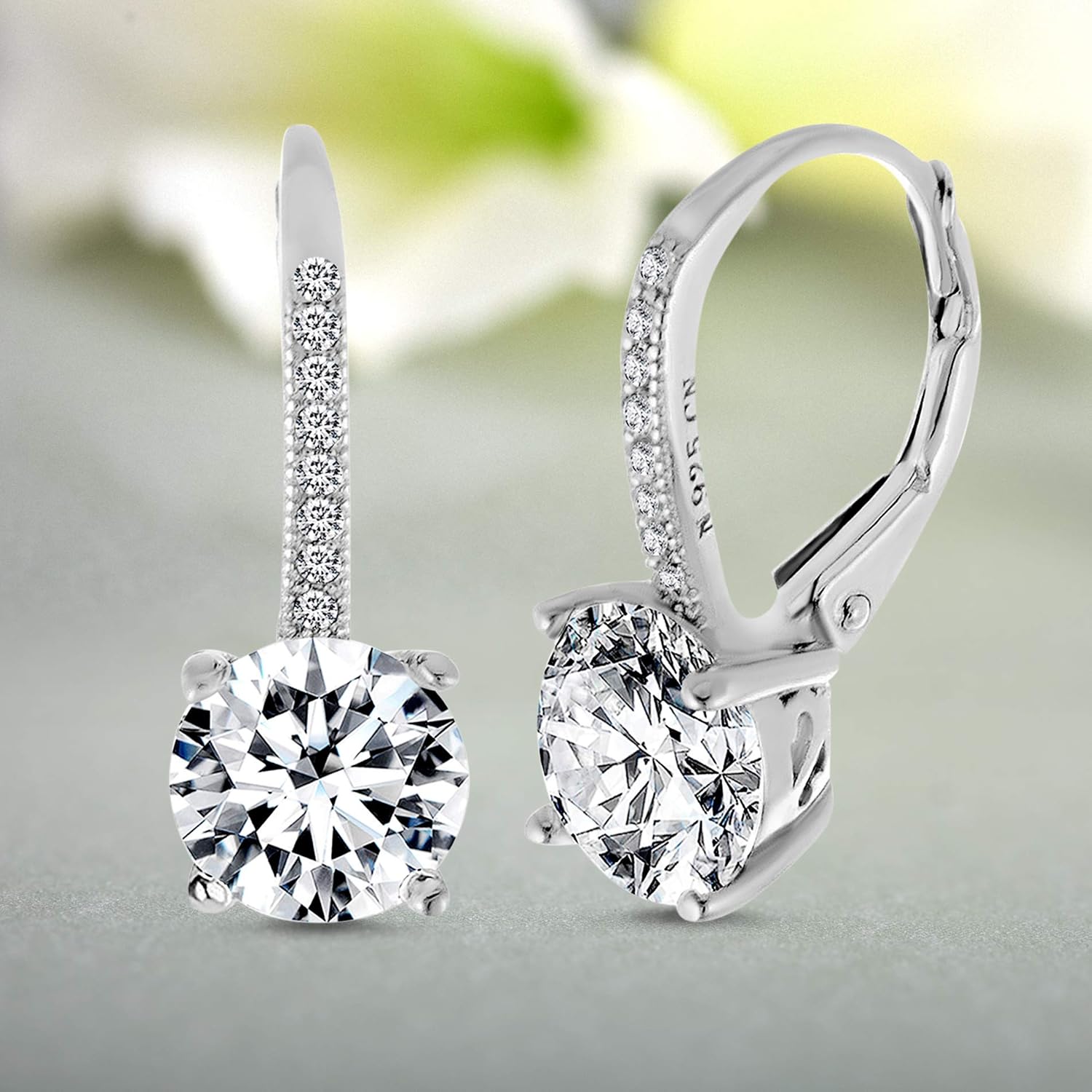 Devin Rose 925 Sterling Silver Round Dangle Drop Bridal Leverback Earrings for Women made with Faceted Crystals - Image 9