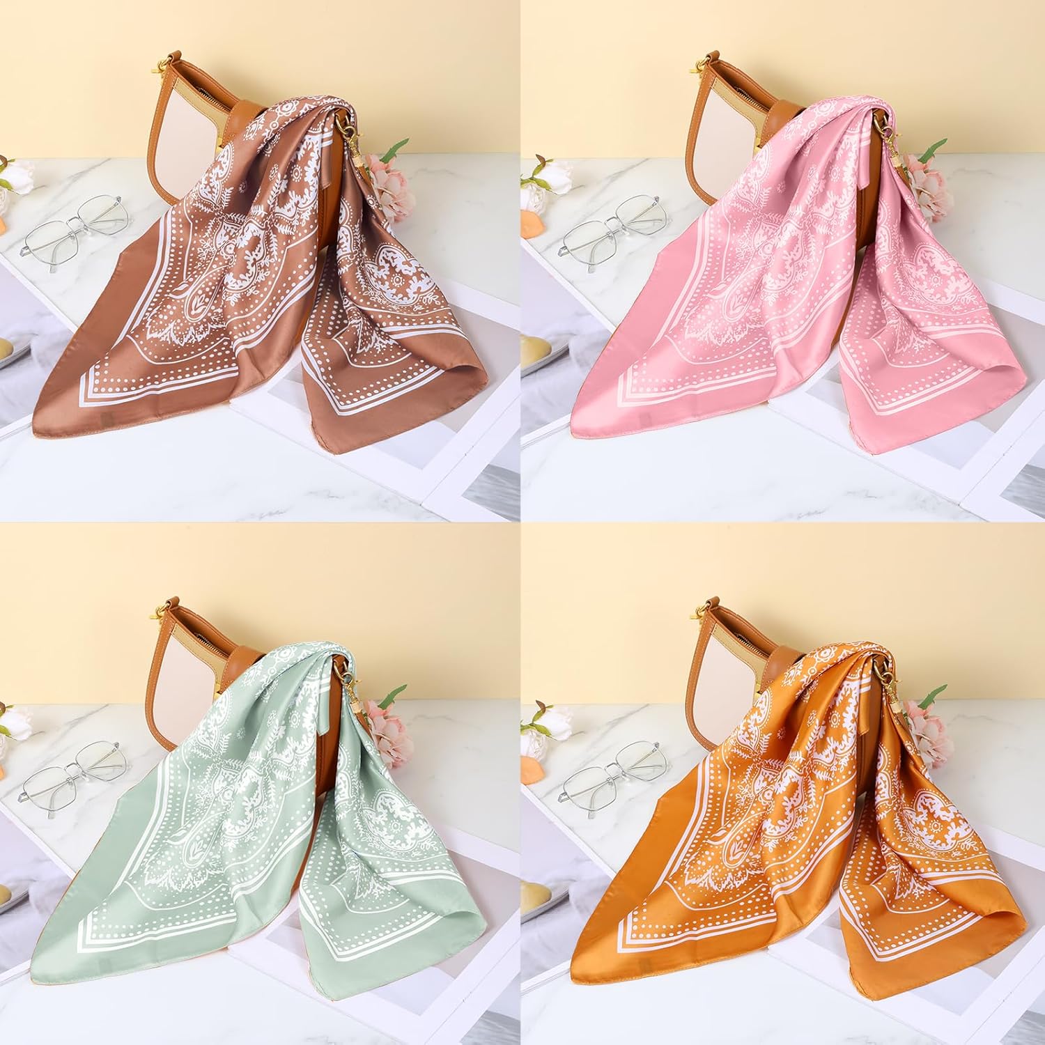10Pcs 27.5 Inches Satin Head Scarf Square Silk Bandana Fashion Silk Hair Wrap Neck Scarf Boho Headwear for Women Girls - Image 3