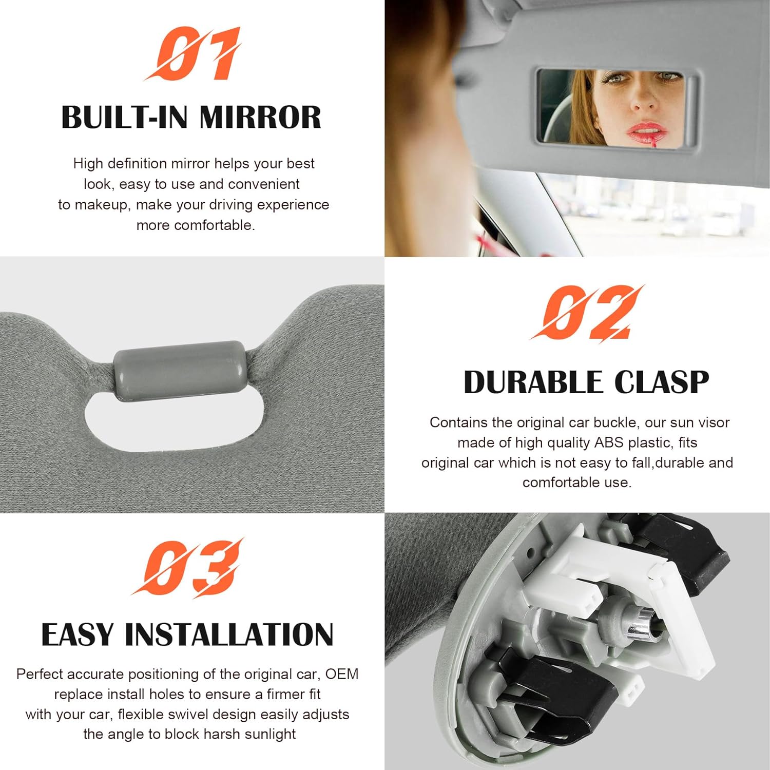 Gray Driver Left + Passenger Right Side Sun Visor Replacement Compatible with 2007 2008 2009 2010 2011 Toyota Camry with Sunroof Replace 74320-06800-B0, 74310-06770-B0