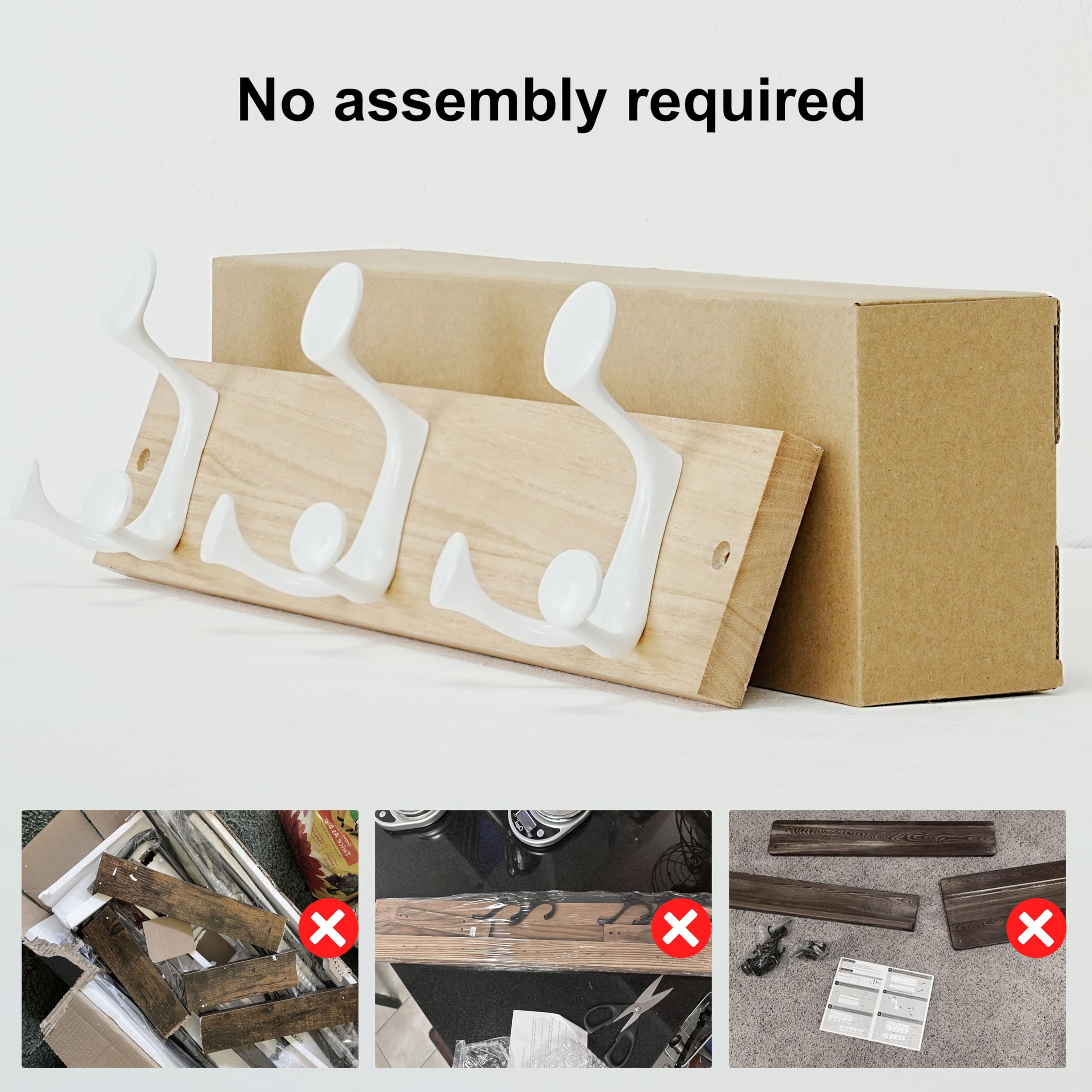SKOLOO 43cm Natural Wood Coat Rack Wall Mount with 3 Triple Hooks, Ideal for Family Entrances Classrooms - Image 4