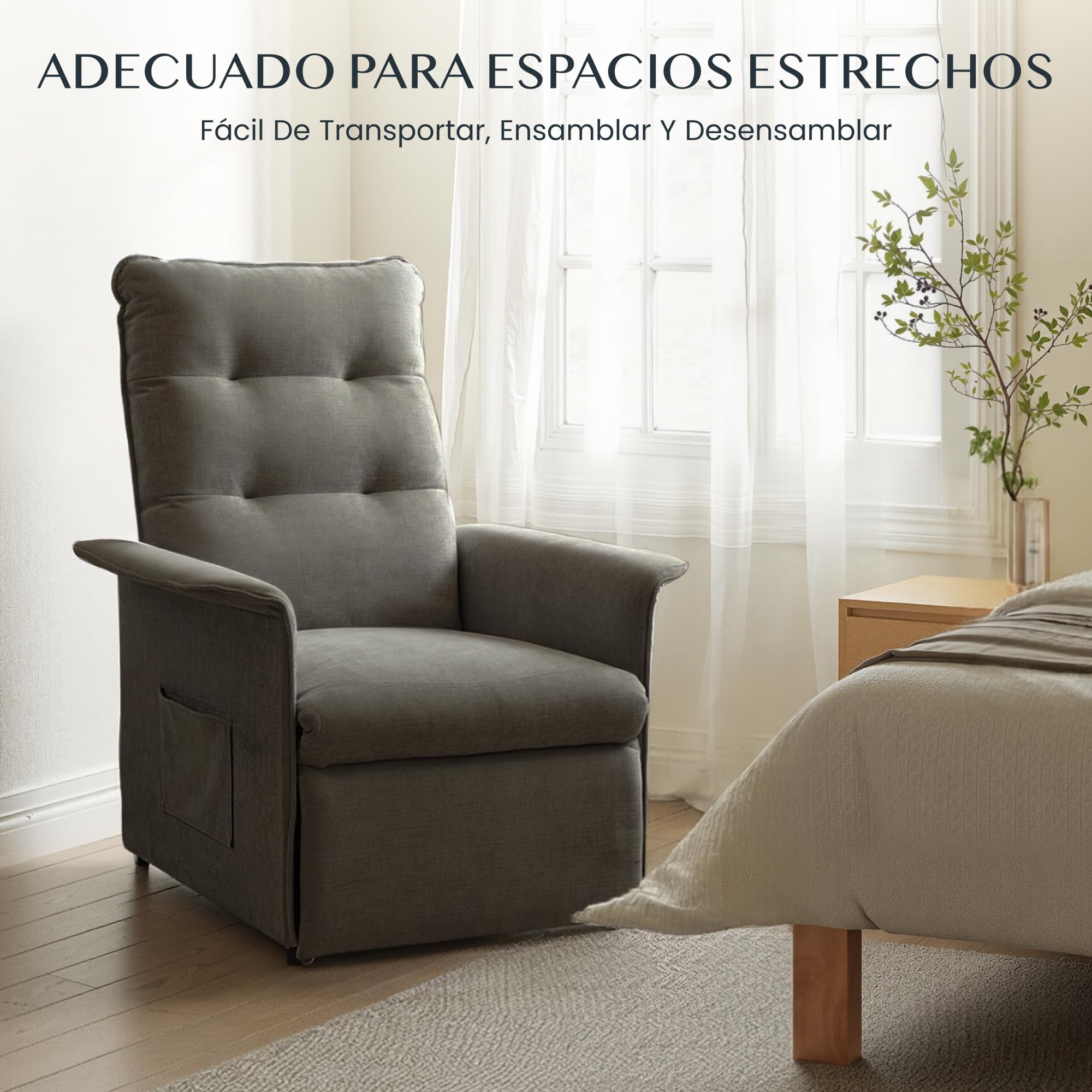 FLEXISPOT Sillón Relax Eléctrico Reclinable, Sillón Reclinable, Sofá Relax Ergonómico para Salón, Dormitorio y Cine en Casa, Sofá Relax Ajustable Ahorro de Espacio para Pisos Pequeños, Gris Humo