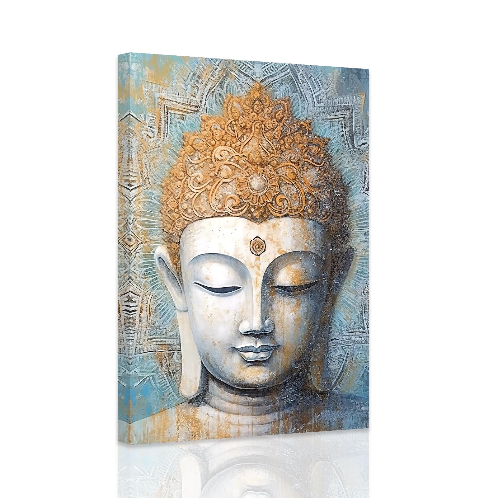 ZXHYWYM Buddha Wall Art Blue Zen Spiritual Picture Buddhist Canvas Print Meditation Yoga Room Bedroom Wall Decor Frame (Buddha - 2, 30.00 x 45.00 cms) โ image 1