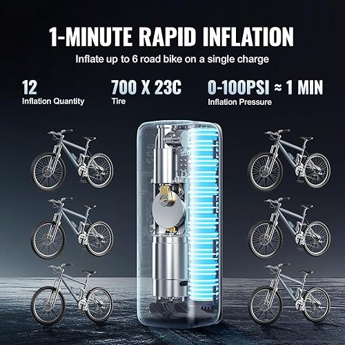 Miniatura 4 de VEVOR Bomba eléctrica para bicicleta, inflador de neumáticos de 150 PSI, compresor de aire portátil con apagado automático y pantalla LCD, bomba de