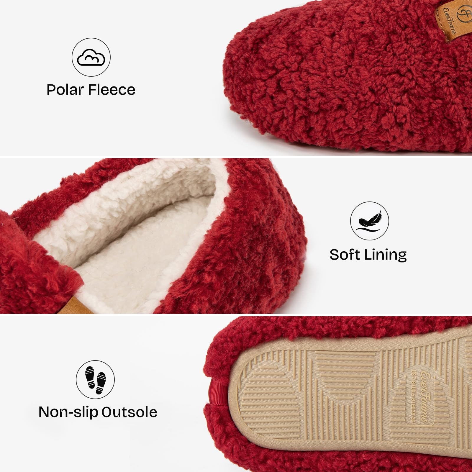 EverFoams, Pantofole da donna chiuse, felpate, soffici e comode, in shearling sintetico e memory foam
