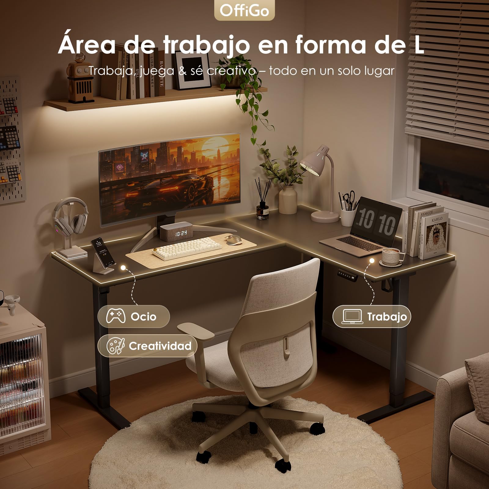 OffiGo Esquinero Escritorio Elevable, Mesa Escritorio 160 x 120 cm, Nero
