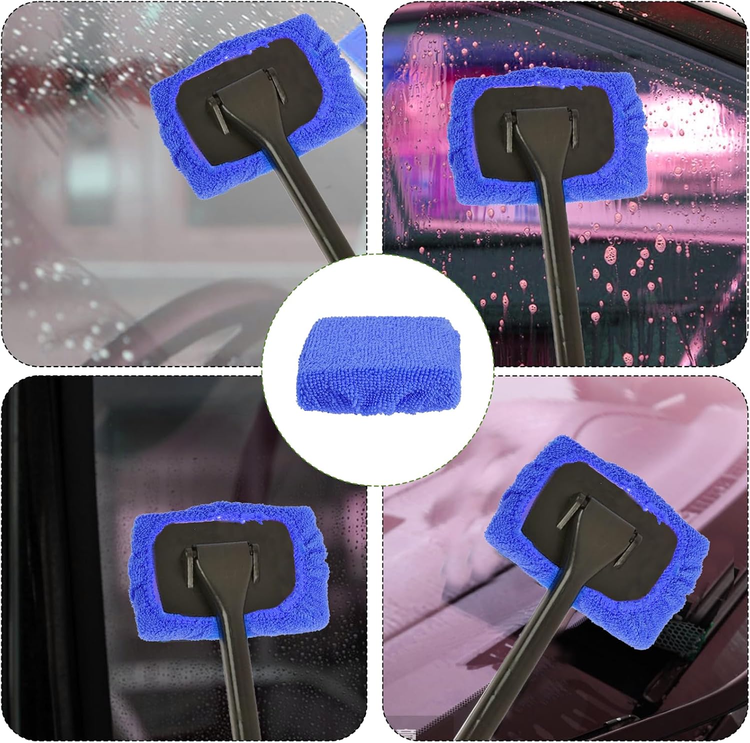 5 PCS Microfiber Cleaning Cloth for Windshield Cleaner, Reusable Microfiber Pads for Car Window Cleaning Tools, Interior Auto Glass Bonnets, Soft Lint-Free Washing Covers Fit 4X6 Inch Tools (Blue)