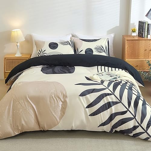 Hilioens Juego de funda de edredón Boho tamaño Queen negro con arco abstracto moderno de estilo Boho para todas las estaciones, 3 piezas de