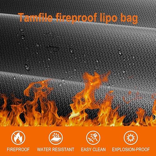Miniatura 6 de Tamfile Bolsa de batería Lipo ignífuga con bolsillos aislados de calor de 4200F, a prueba de explosiones, segura para almacenamiento, transporte y