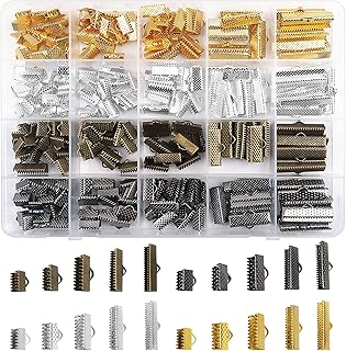 TOAOB 280pcs Iron Ribbon Ends 5 Size Bracelet Bookmark Pinch Crimp Clamp 4 Colors Cord End Fastener Clasps for Leather Suede Jewelry Making