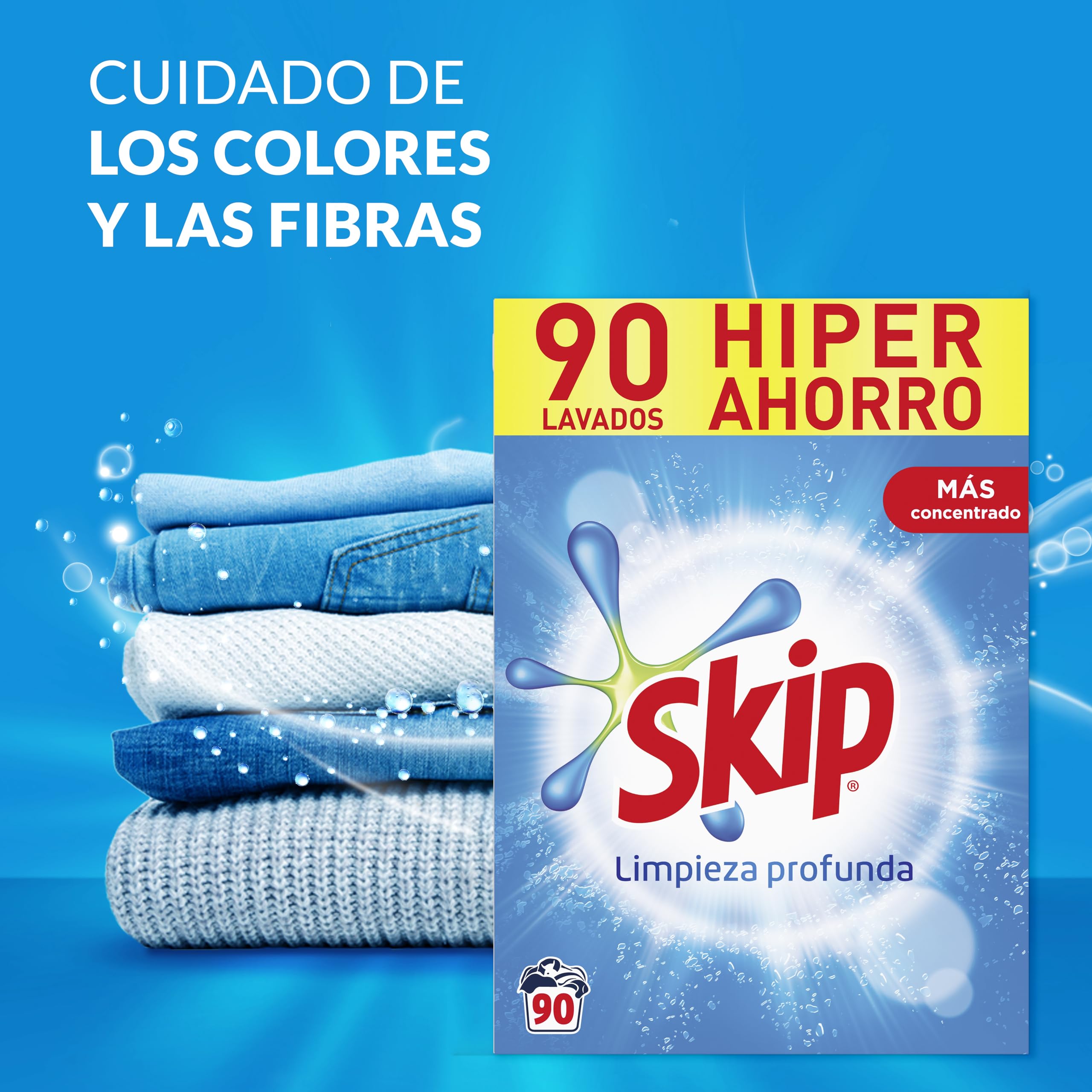 Skip detergente en polvo para la ropa, limpieza profunda 90 lavados