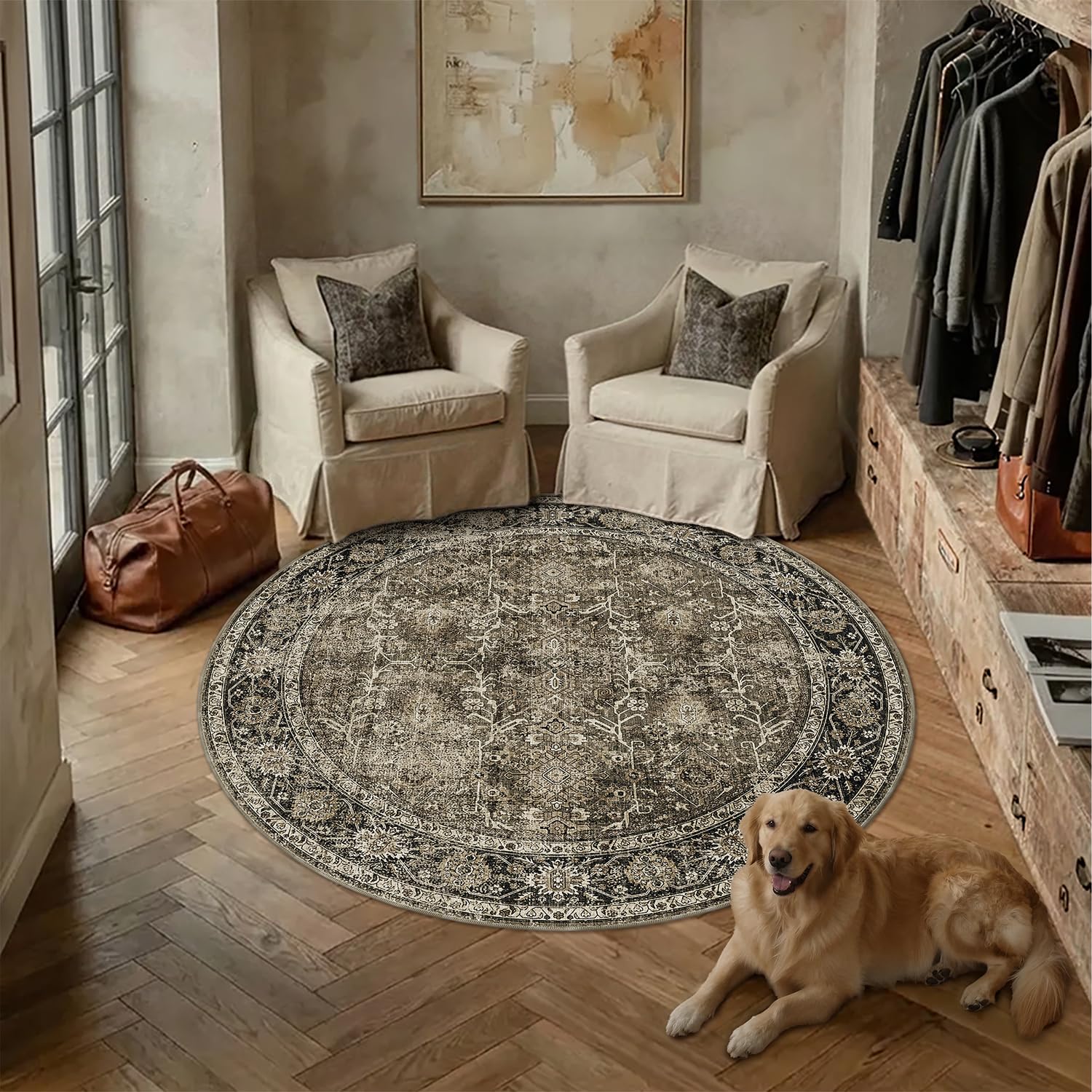 Amazon.com: PureCozy Brown Round Area Rug 6ft Washable 6x6 Circle