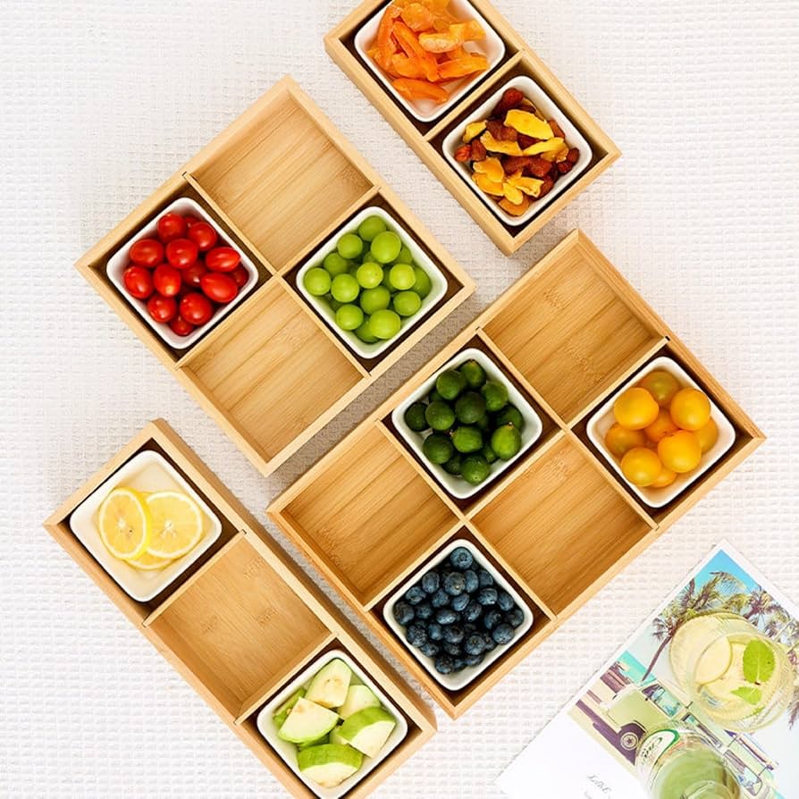 Amazon｜FLYILIA 仕切りトレー 蓋付き 豆皿 小皿 セット 木製 トレイ