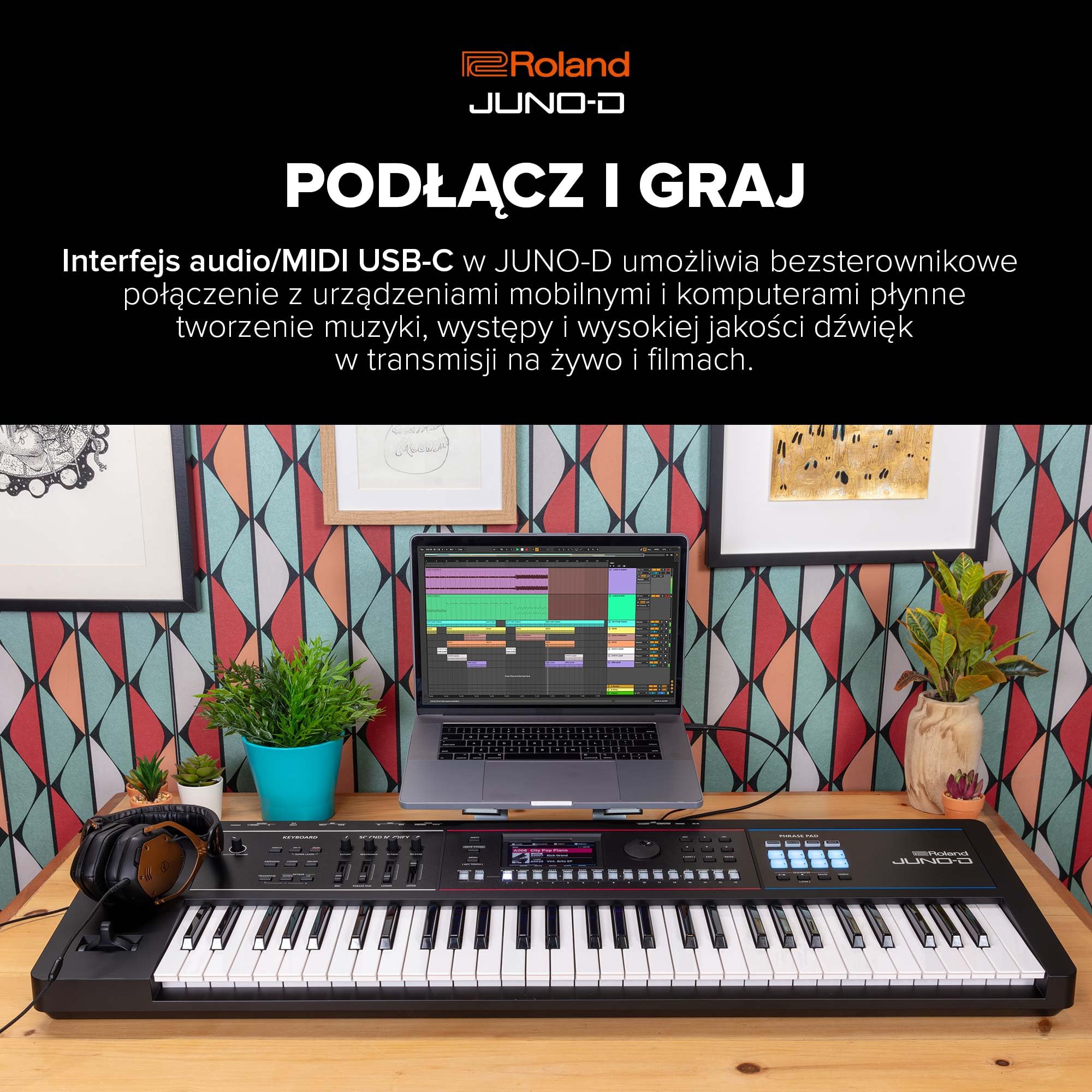 Syntezator Roland JUNO-D6 | Klawiatura 61-klawiszowa z Akcją Syntezatora | Silnik ZEN-Core z Ponad 3800 Wbudowanymi Dźwiękami | Intuicyjne Narzędzia Kreatywne | Interfejs USB-C Audio/MIDI