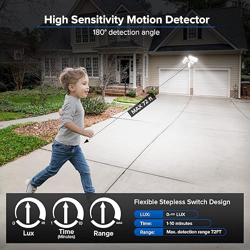 Miniatura 5 de SANSI Luces LED de seguridad de 38 W con sensor de movimiento para exteriores, luces de inundación con cable, detección de movimiento del atardecer