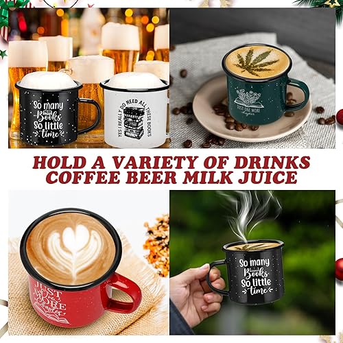 Miniatura 6 de Zhehao Regalos para amantes de los libros, taza esmaltada de 12 onzas con asa, regalo de Navidad para profesores, tazas de estudio de la biblioteca,