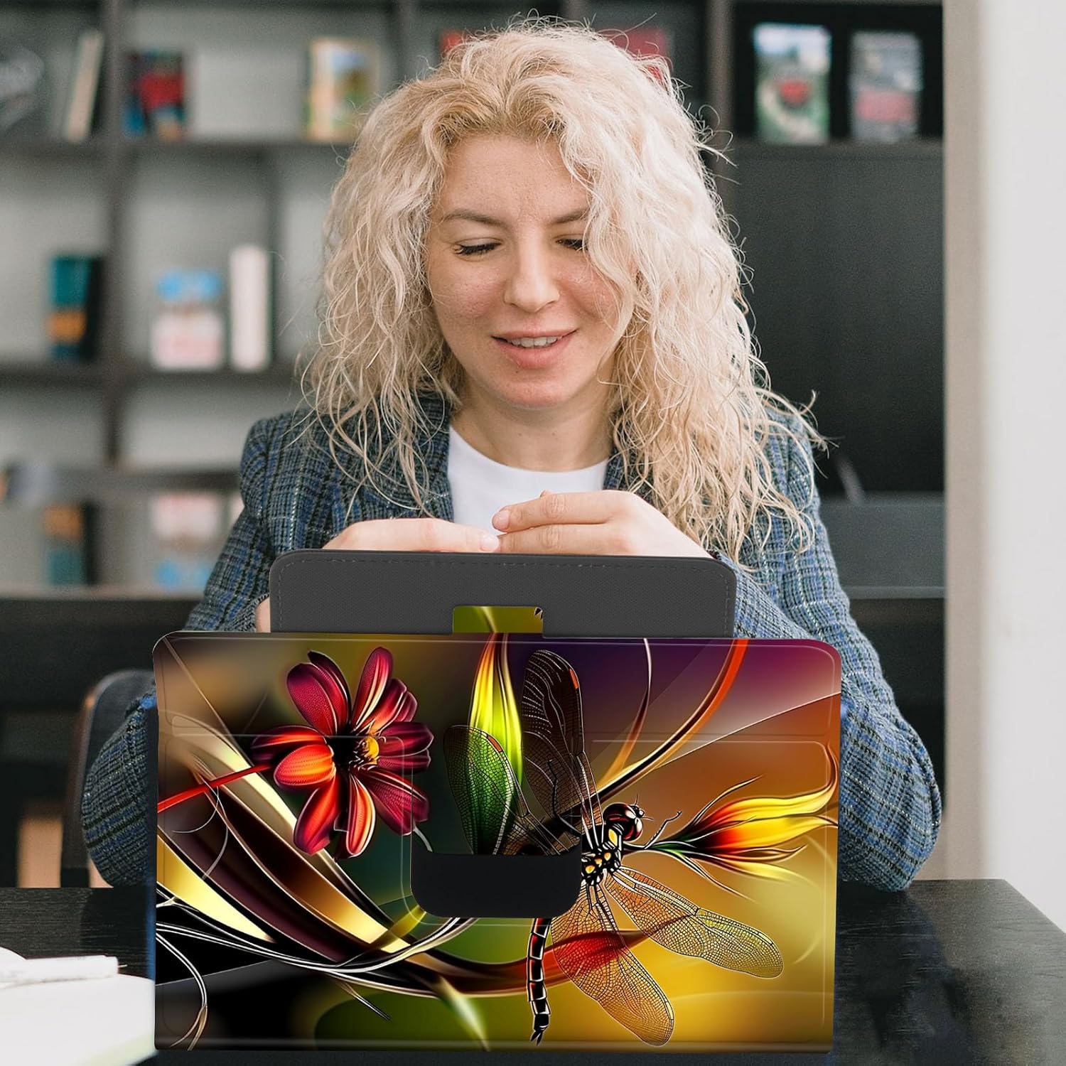 for Universal 10 10.1 Inch Android Tablet Case 360 Degree Rotating Leather Stand Folio Cover for iPad 9.7/10.2/10.5/Galaxy Tab 9-10.5"/Fire HD10 & More 9.0-10.5 Inch Tablet,Art Red Dragonfly