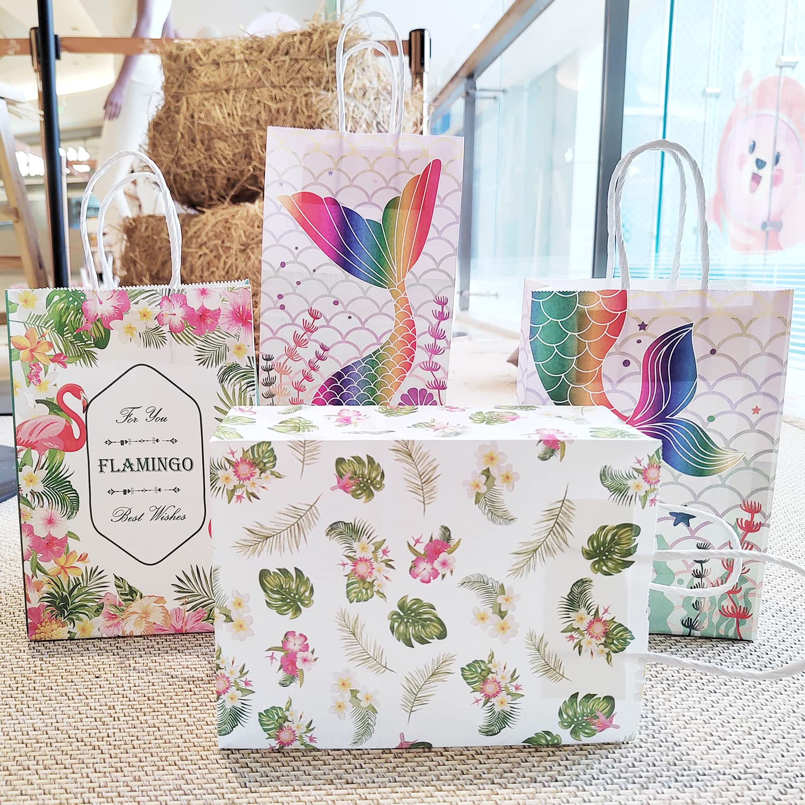 Photo 1 of 24PCS Party Favors Gift Bags with Handles 4 Designs Pink Mermaid,Flamingo Gift Bags Party Favors Mermaid Bags, Boutique, Gifts, Wedding Favors(8.3" X5.9" X 3.2")
