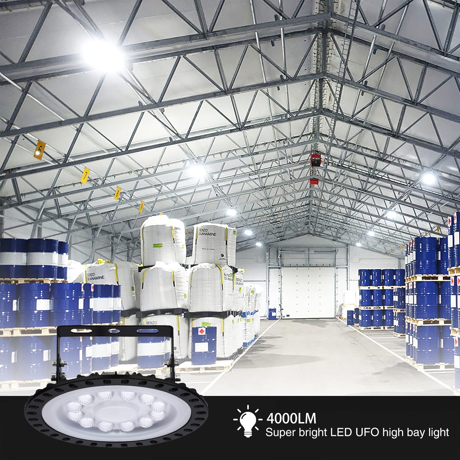 Sararoom 4 Pack 50W UFO LED Hallenleuchte 4000LM Superhell LED Industrielampe Kaltweiß 6500K Hallenstrahler - 120°Abstrahlwinkel Industrial Kronleuchter Werkstattlampe für Fabriken Flughafen Garage