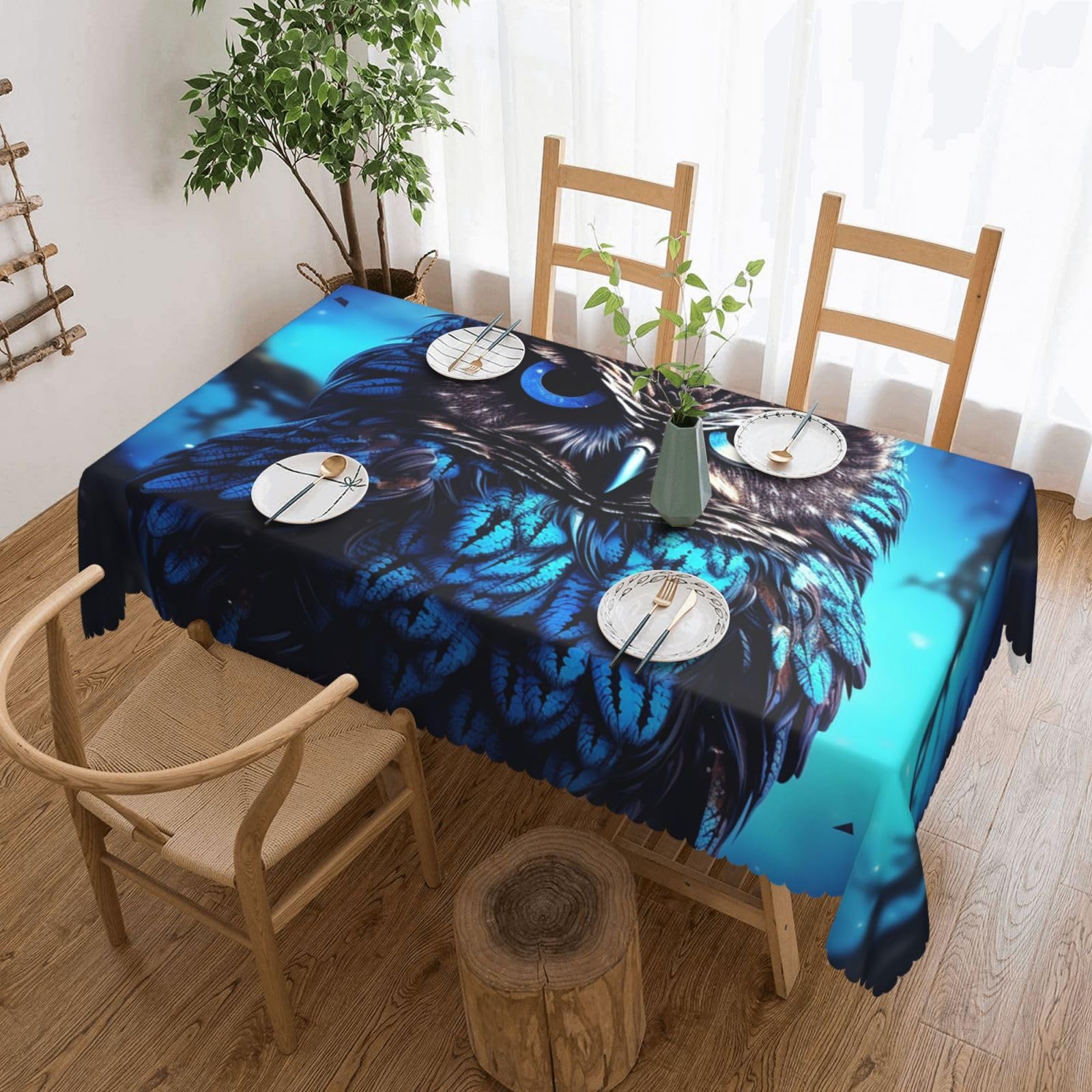 Fodpand Black Blue Owl Tablecloths For Rectangle Tables 72 X 54 Inches - Reusable And Washable Table Clothes Decorative Table Cover For Dining Tables, Buffet Parties, Wrinkle Resistant