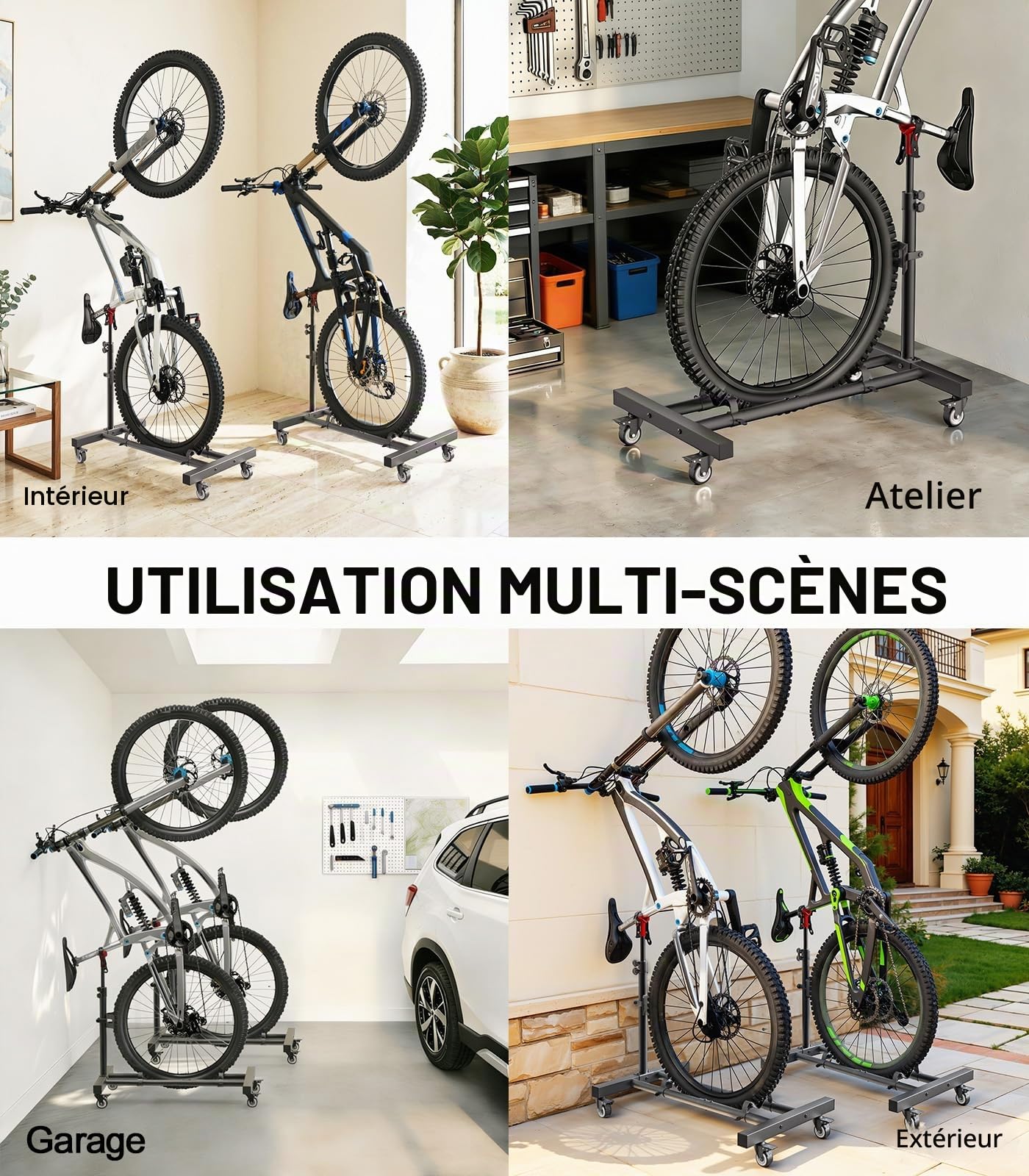 Housolution Support Vertical de Vélo avec Roues 360°,Jusqu'à 29 Pouces,2Pcs | Hauteur Réglable, Sans Perçage, Résistant jusqu'à 80 Livres, Support Autonome pour Garage & Appartement, VTT/Vélos