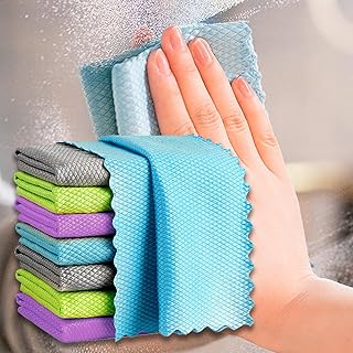 Microfiber Cleaning Cloth 5 Pack, Reusable Cleaning Rags for Glass, Windows, Screens and Stainless Steel, Cleaning Towel with 5 Color (Blue, Green, White, Champagne, Khaki) Lint Free,10×10Inch