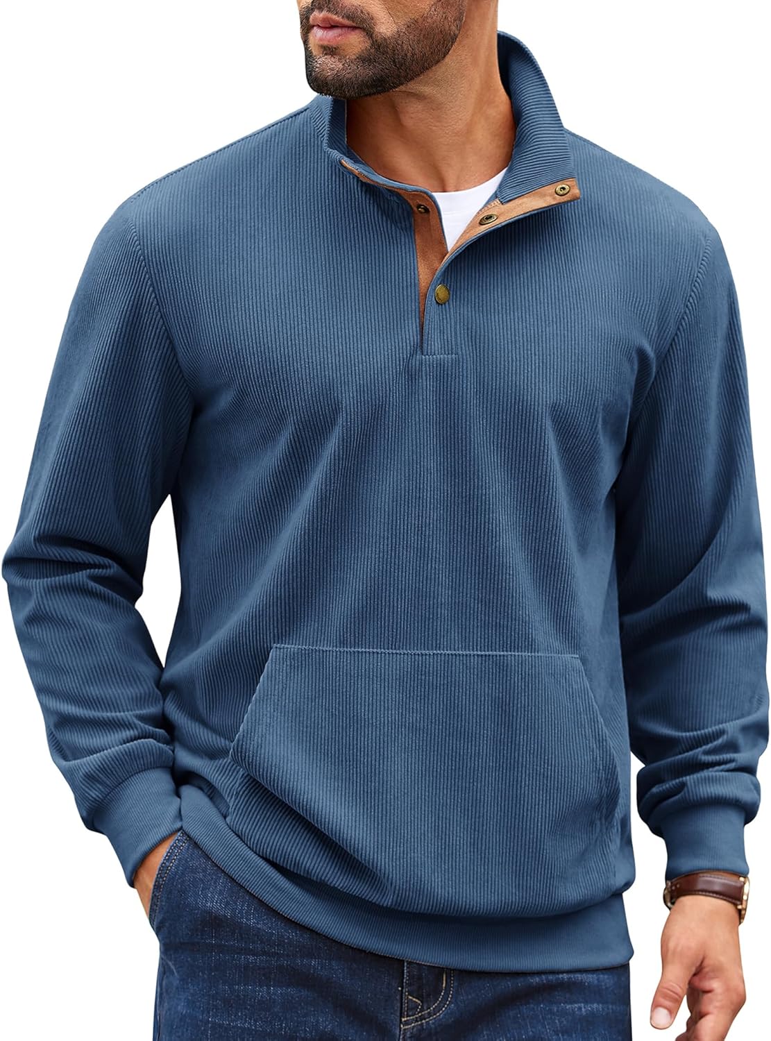 COOFANDY Men’s Corduroy Sweatshirt Quarter Button Lightweight Pullover