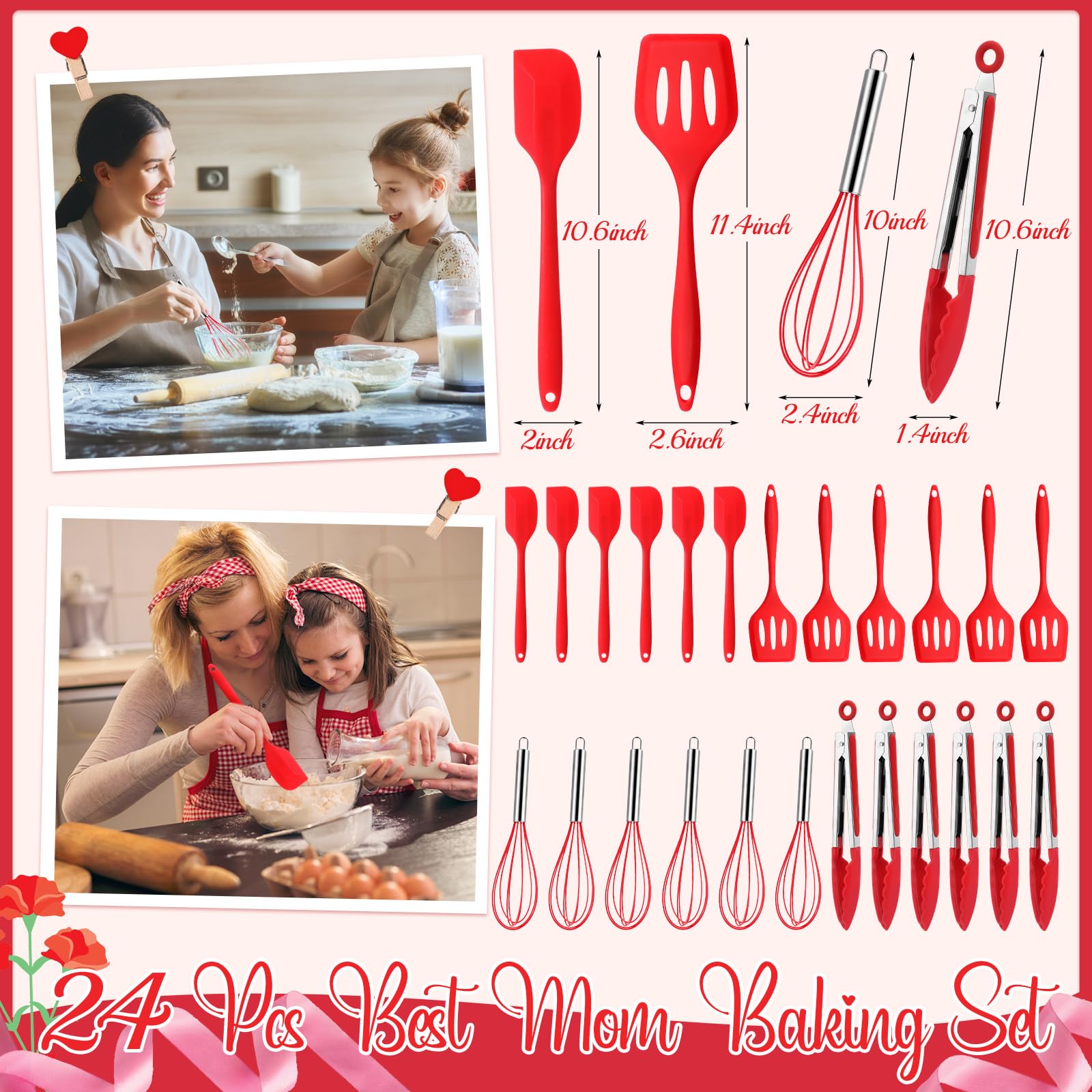 Maxdot Juego de 42 manoplas de horno y soportes para ollas para el Día de la Madre, color rojo, de 10 pulgadas, con tarjeta de regalo, el mejor regalo de cocina para mamá