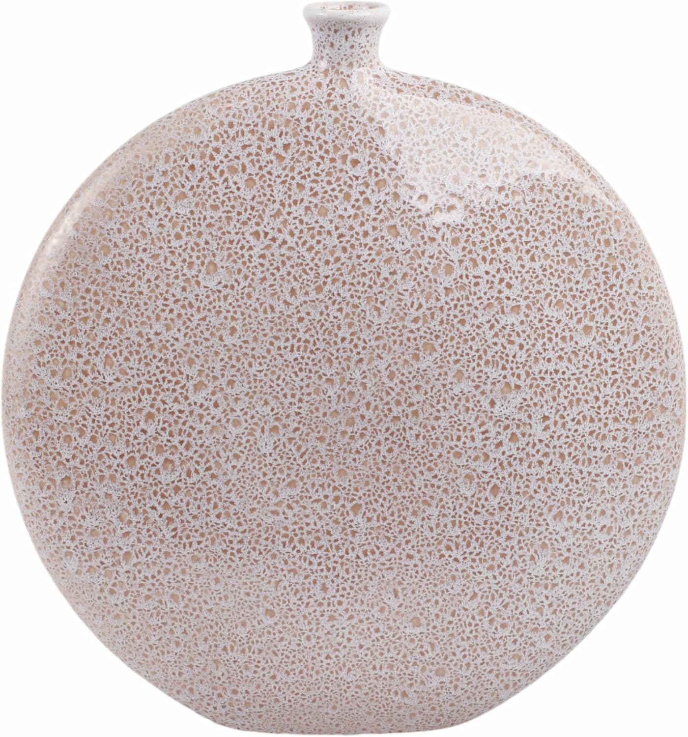 Contemporary Round Disc Vase for Living Room and House Decor - Decorative Speckled Home Display in Any Room - Sculptural Flower Vase for Bedroom, Office, and Table Arrangement - 17", Cream