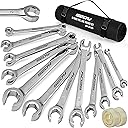 SEDY 14-Piece Flare Nut Wrench Set with PTFE Tape, Metric & SAE Brake Line Wrench Offset 1/4"-7/8"& 9-21mm Set Double Open End with Organizer Pouch for Repairing and Removing Nuts