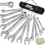 14-Piece Flare Nut Wrench Set with PTFE Tape, Metric & SAE Brake Line Wrench Offset 1/4
