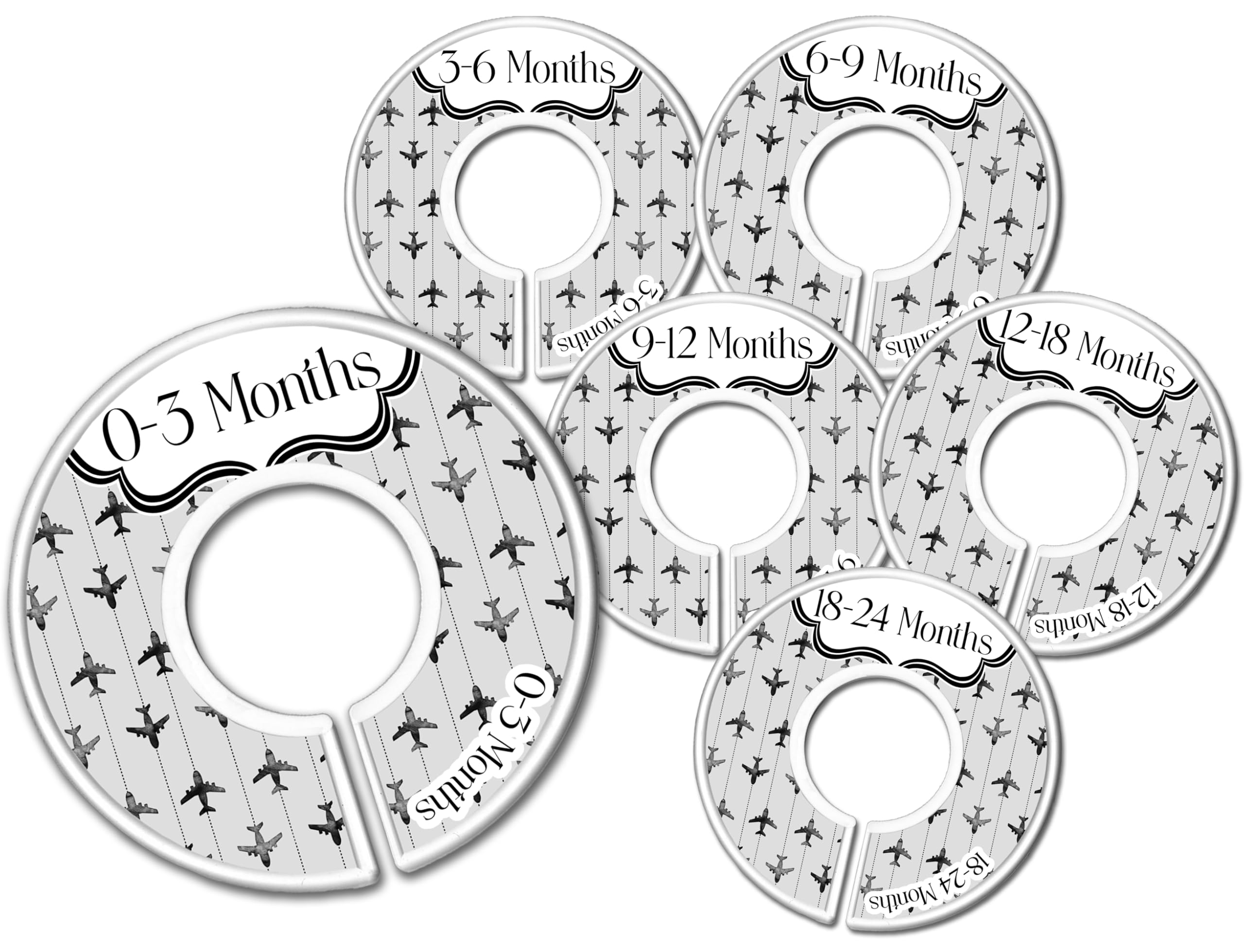 Baby Closet Dividers Set of 6, 0-3 to 18-24 Months Airplane Aviation Nursery, Monochrome Plane Nursery Closet Organizer, Handmade Gender Neutral Decor