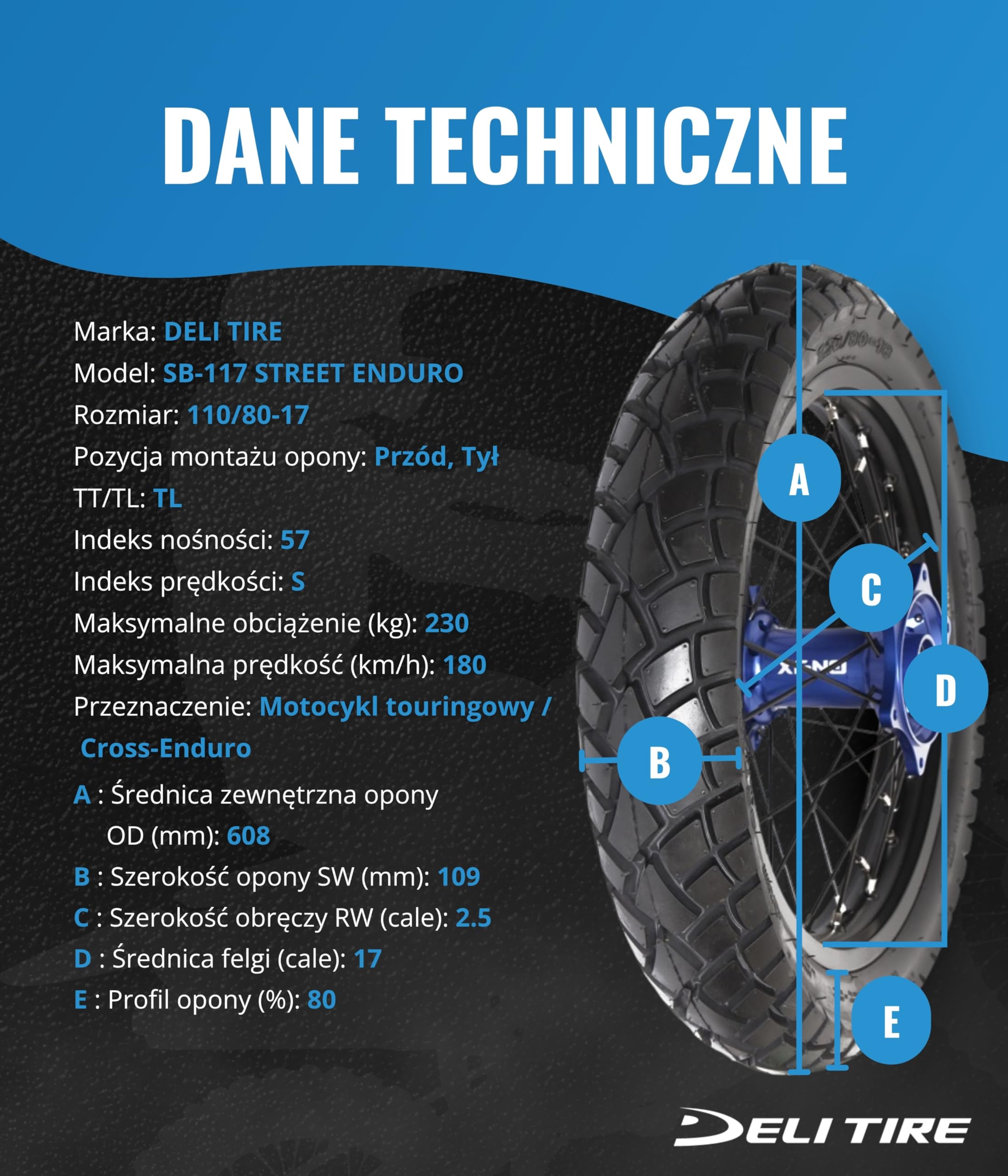 OPONA DELI SB-117 STREET ENDURO 110/80-17 KOSTKA