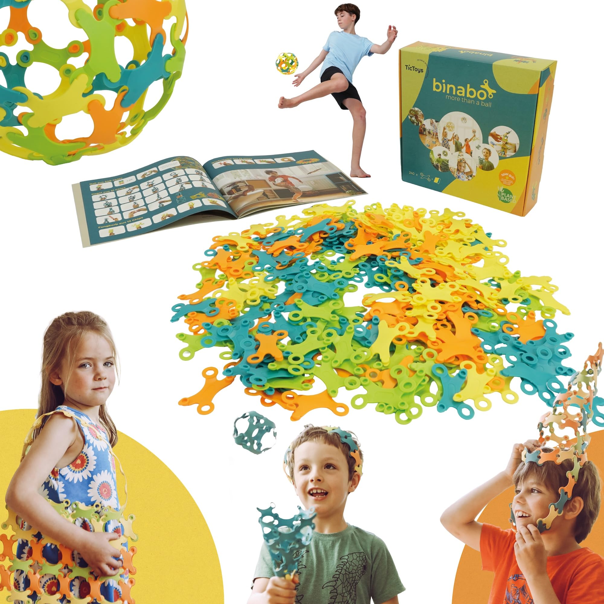 BINABO Family Construction Toy Set  240-Piece Eco-Friendly Building Kit for Kids  Create Discs, Crowns, Balls & More  Flexible STEM Toy for Indoor & Outdoor Play