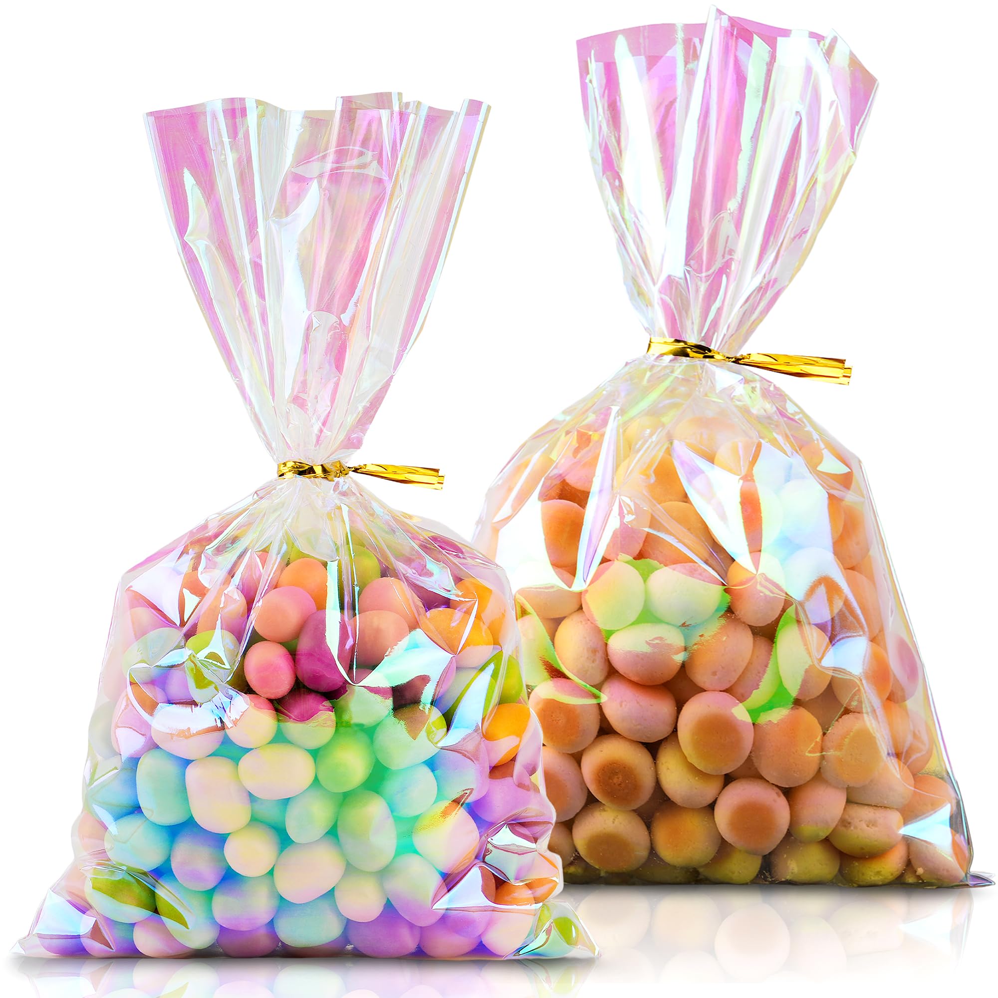 Sacs friandises transparents irisés 15x22cm pour emballage de bonbons anniversaire